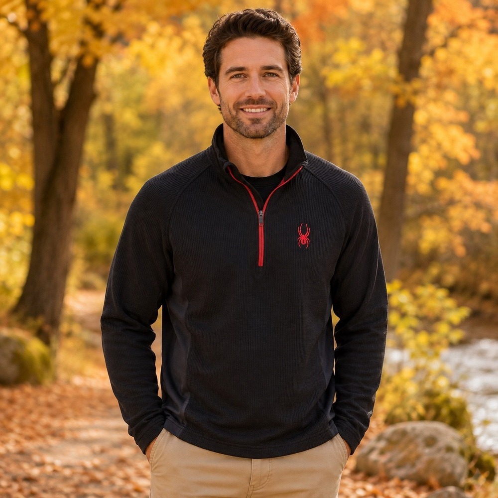 Spyder Core Sweater Men's L Black Red 1/4 Zip Fleece Lined Ski Pullover